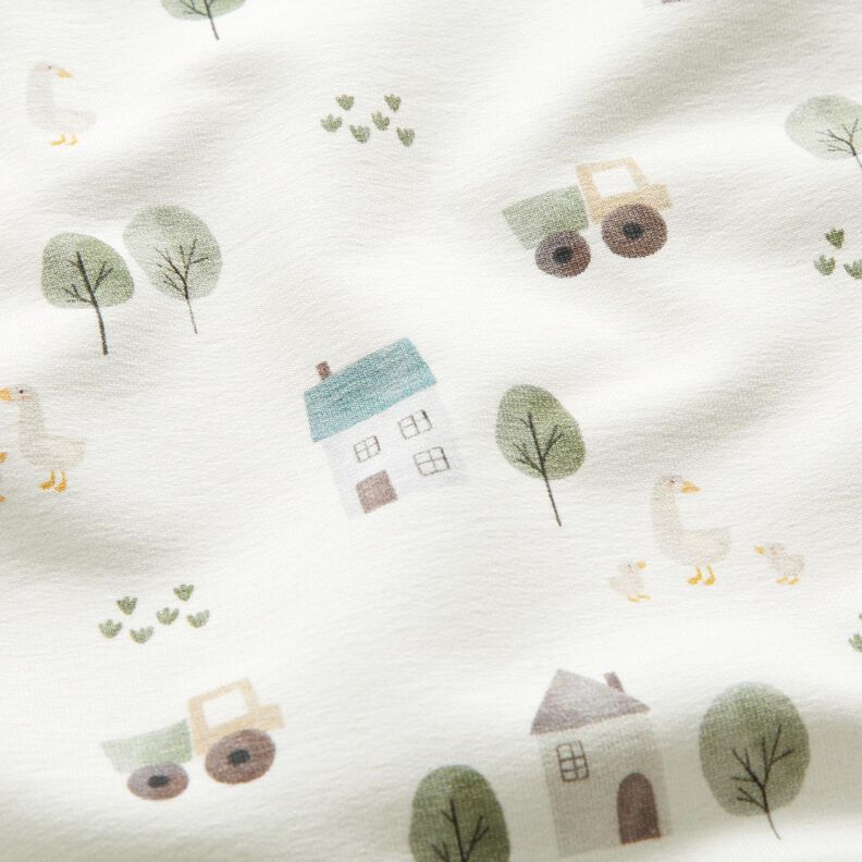 GOTS French Terry Geese in the village Digital Print – ivory,  image number 2