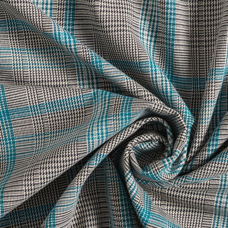 Viscose mix Prince of Wales check – turquoise/black,  image number 3