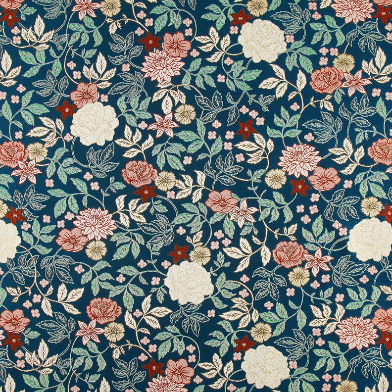 Decor Fabric Jacquard vintage flowers – petrol/dark red, image number 1