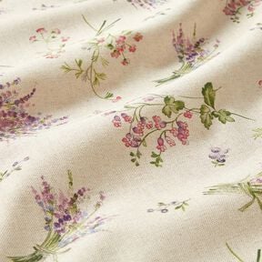 Decor Fabric Half Panama Bouquet of Flowers &ndash; natural/mauve, 