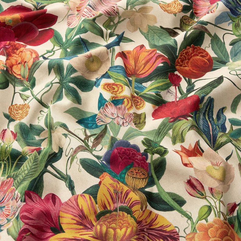 Decor Fabric Half Panama magnificent flowers – natural/purple, image number 2