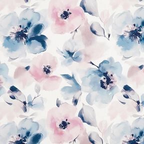Decor Fabric Half Panama large watercolour flowers – white/pastel violet, 