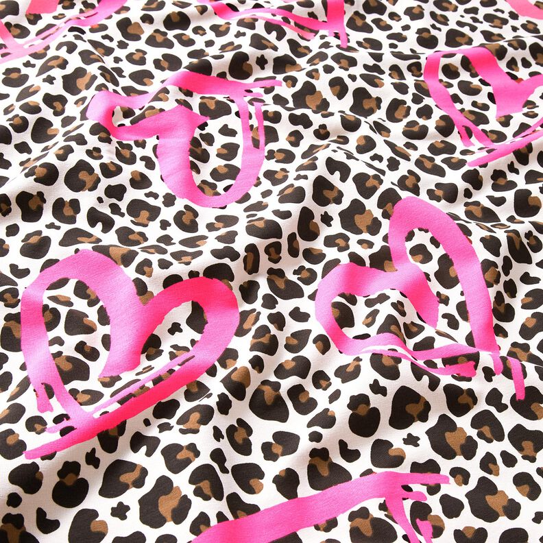 French Terry Leo and neon hearts – cashew/neon pink, image number 2