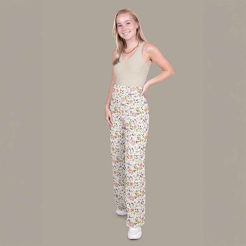 Double Gauze/Muslin Watercolour Floral Meadow Digital Print – cream,  image number 5