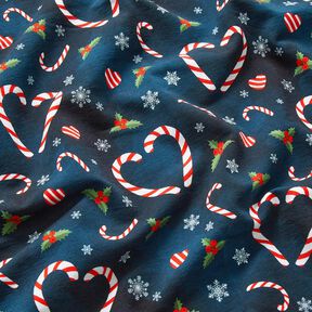 French Terry Candy Cane Hearts | Glitzerpüppi – midnight blue/chili, 