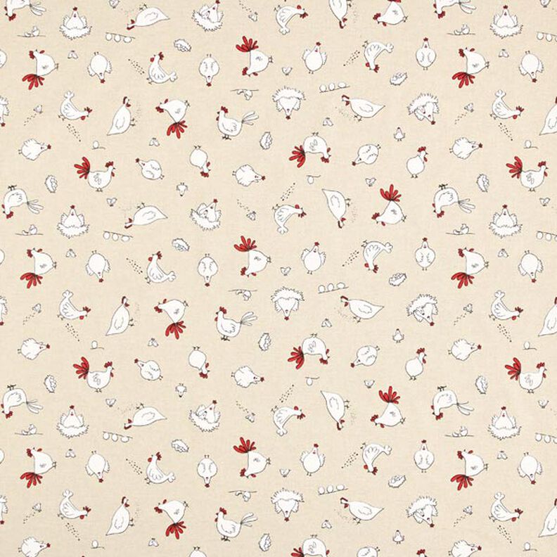 Decor Fabric Half Panama chickens – natural,  image number 1