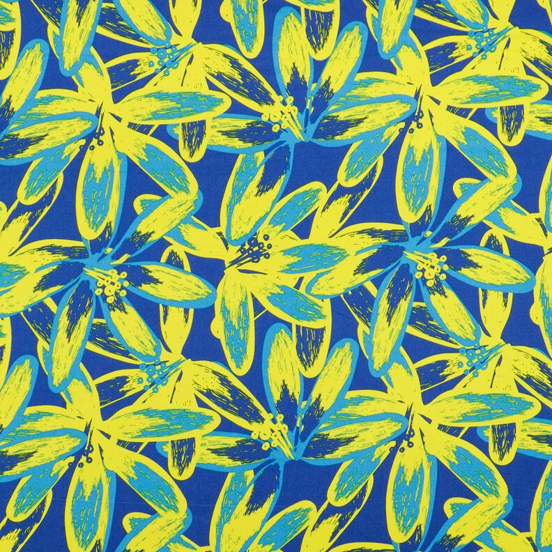 Satin Crepe large chamomile flowers – indigo/lemon yellow,  image number 1