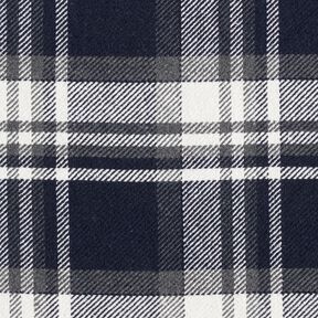Coat fabric with checked fur backing – midnight blue/slate grey, 