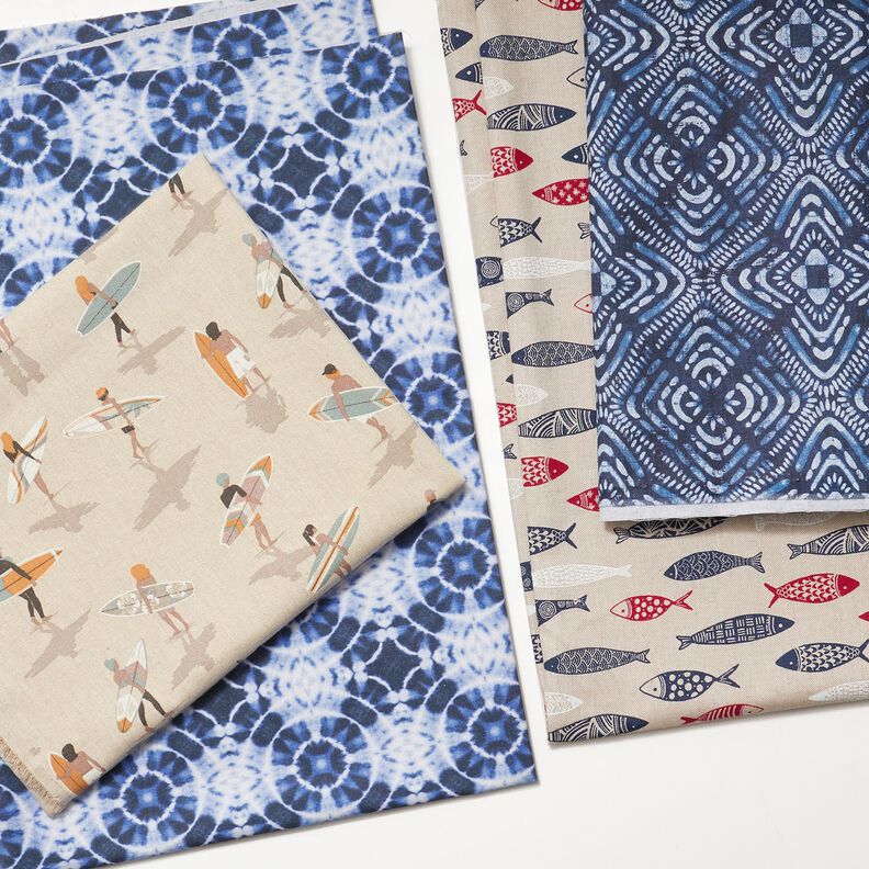 Decor Fabric Canvas Batique tiles – indigo/white, image number 6
