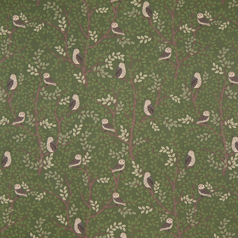 Decor Fabric Half Panama Forest owls – dark green/chocolate,  image number 1
