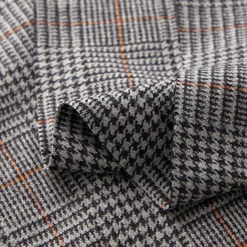 Glen Plaid Wool Fabric – dark grey/orange,  image number 3