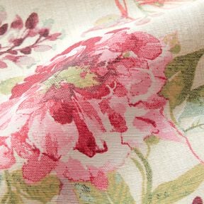Decor Fabric Canvas watercolour flowers  – light beige/raspberry, 