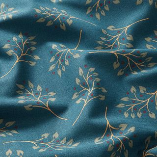 Decor Fabric Half Panama falling branches – petrol, 