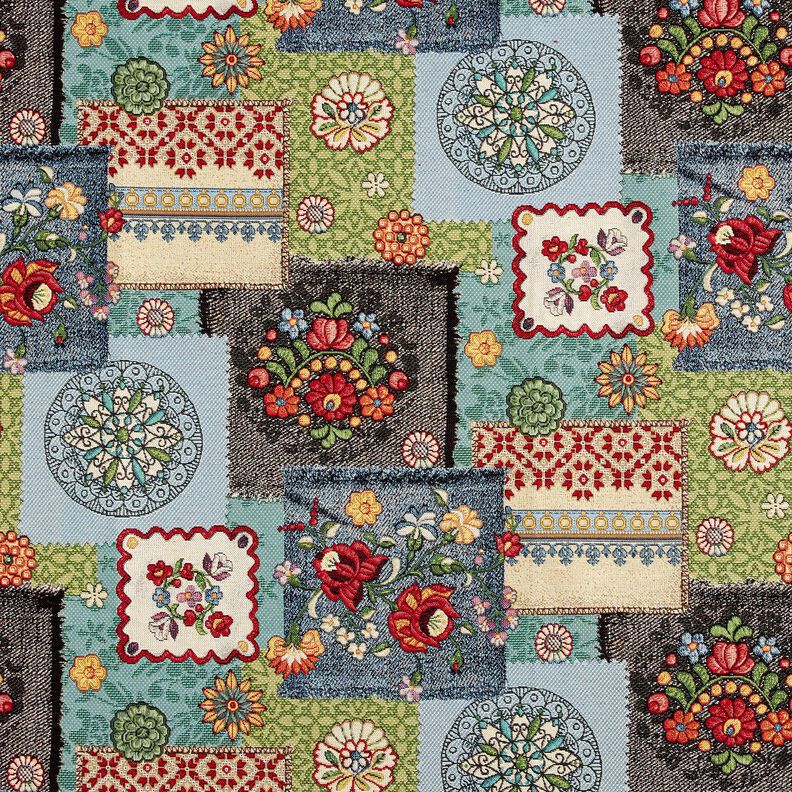 Decor Fabric Tapestry Fabric denim patchwork – light beige/denim blue,  image number 1