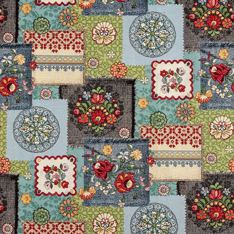Decor Fabric Tapestry Fabric denim patchwork – light beige/denim blue, image number 1