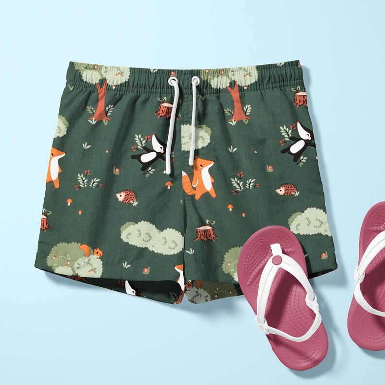 Cotton Poplin Happy Woodland Animals – dark green/peach orange, image number 5
