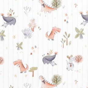 Cotton Poplin Dinosaurs and stripes Digital Print – white/reed, 