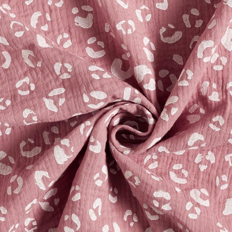 Double Gauze/Muslin large leopard pattern – dark dusky pink/white,  image number 3