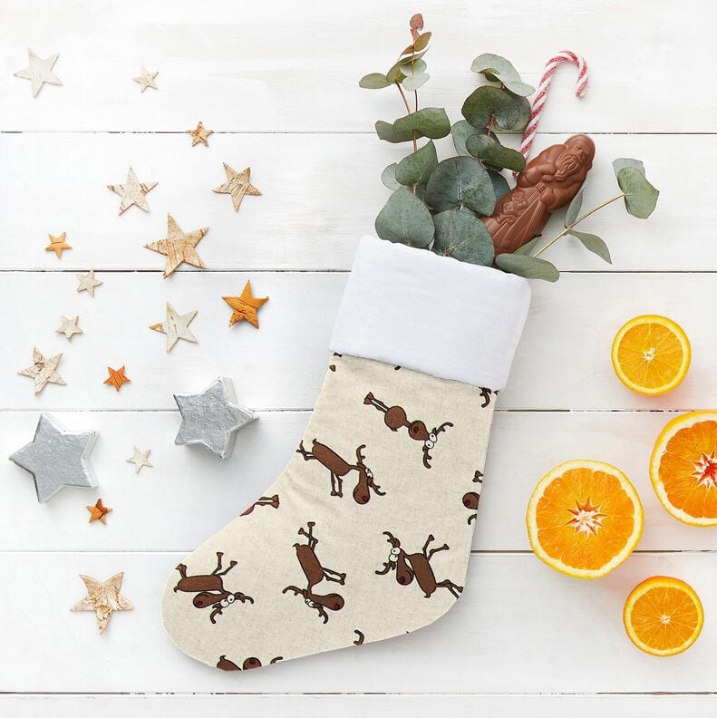 Decor Fabric Half Panama funny reindeer – natural/brown,  image number 5