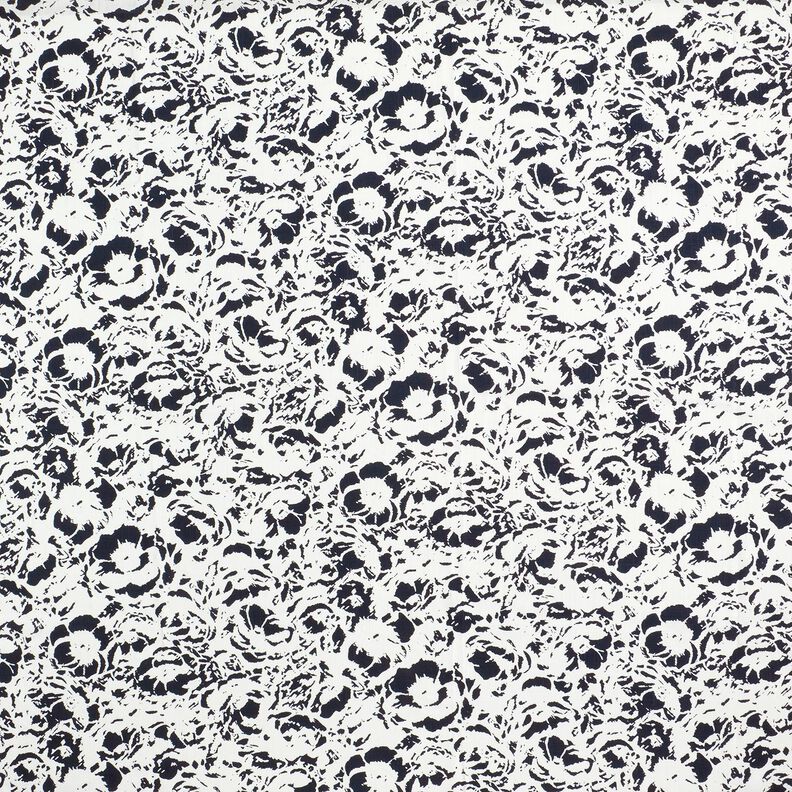 Viscose Linen Blend abstract flowers – white/midnight blue,  image number 1