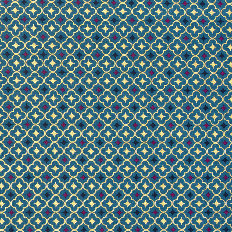 Cotton Poplin festive tiles – light petrol/gold, image number 1