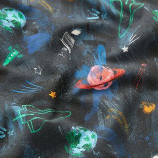 Brushed Sweatshirt Fabric Cosmos Digital Print – navy blue, 