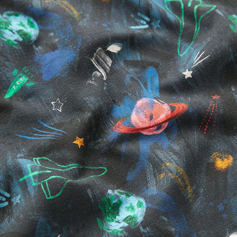 Brushed Sweatshirt Fabric Cosmos Digital Print – navy blue,  image number 2