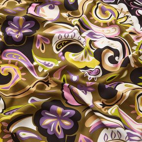 viscose fabric Retro flowers – olive/lilac, 
