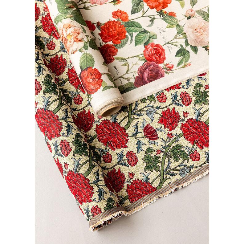 Decor Fabric Tapestry Fabric artistic peonies – light beige/carmine, image number 6