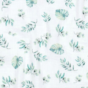 GOTS Double Gauze/Muslin Jungle Leaves | by Poppy – white/pale mint, 