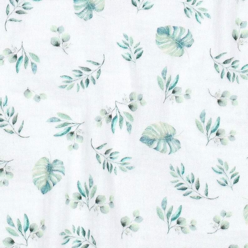 GOTS Double Gauze/Muslin Jungle Leaves | by Poppy – white/pale mint,  image number 2