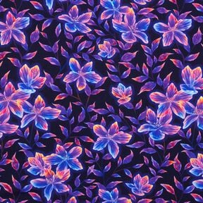 Cotton Jersey Glowing Flowers | Glitzerpüppi  – midnight blue/peach orange,  Cotton Jersey Glowing Flowers | Glitzerpüppi  – midnight blue/peach orange,
