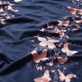 Cotton Jersey shimmering butterflies | Glitzerpüppi – midnight blue/dusky pink, 
