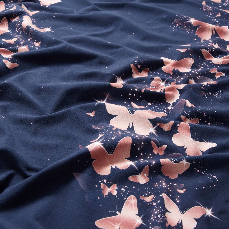 Cotton Jersey shimmering butterflies | Glitzerpüppi – midnight blue/dusky pink, image number 2