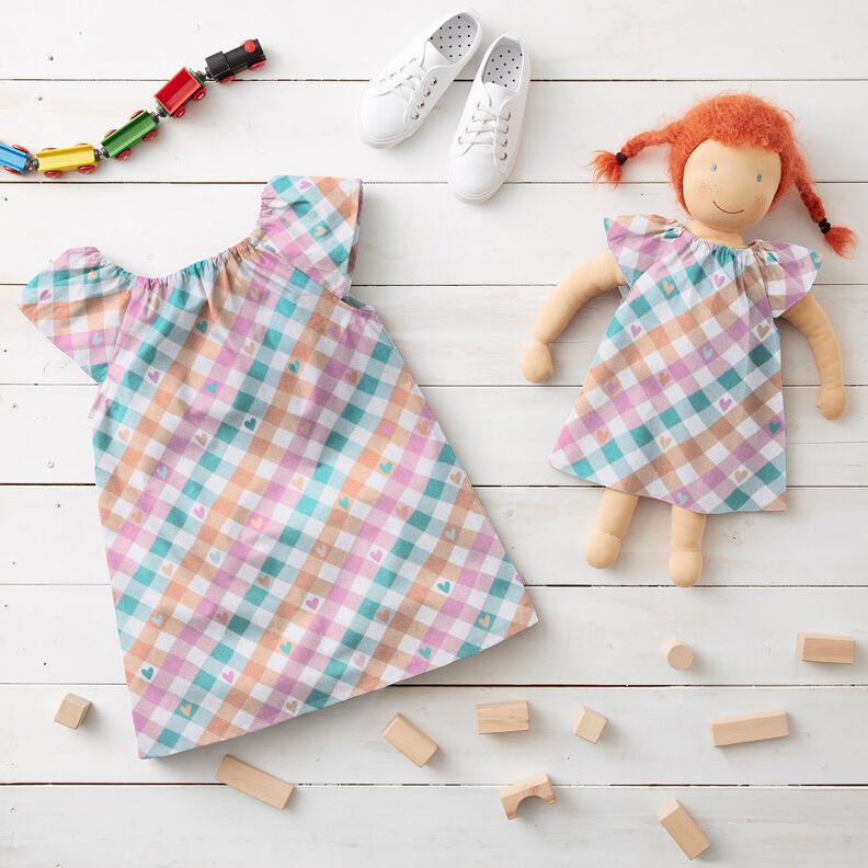 Cotton Flannel diagonal checks with hearts | by Poppy – white/salmon,  image number 5