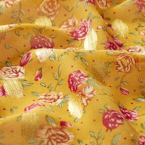 Flowers and gold dots crepe chiffon – curry yellow, 
