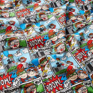 Cotton Cretonne comic hero – white/light turquoise, 
