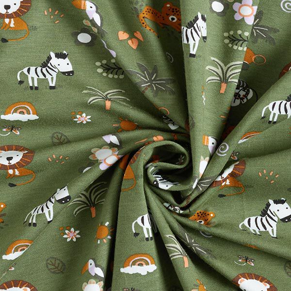 GOTS Cotton Jersey Cute Jungle Animals – pine,  image number 4