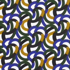 Decor Fabric Half Panama retro whorls – white/dark green, 