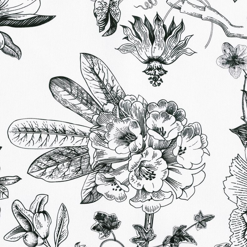 Decor Fabric Half Panama picturesque flowers – white/black,  image number 5