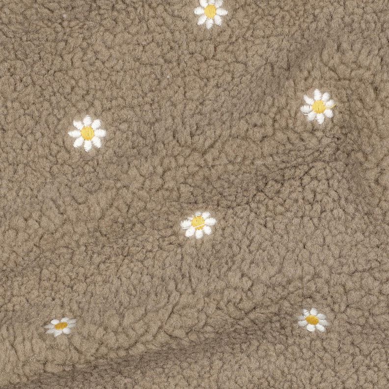 Teddy Fur Embroidered Flowers | Poppy Fabrics – dark taupe, image number 2
