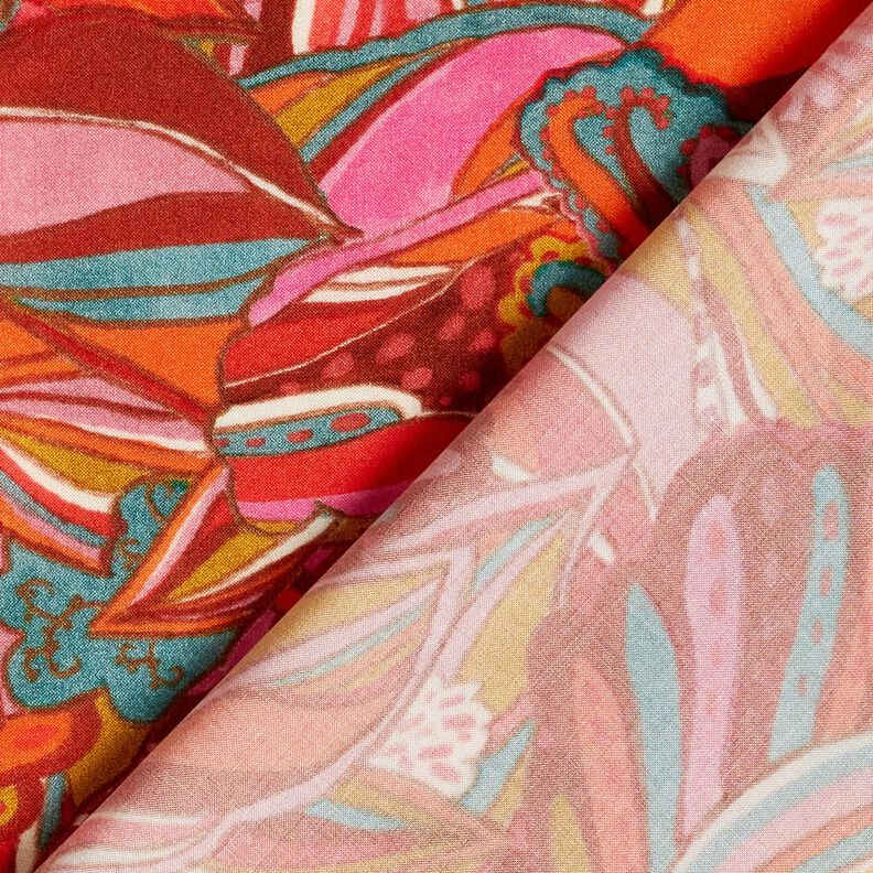 Beachwear viscose fabric peacocks and flowers – orange/burgundy, image number 4