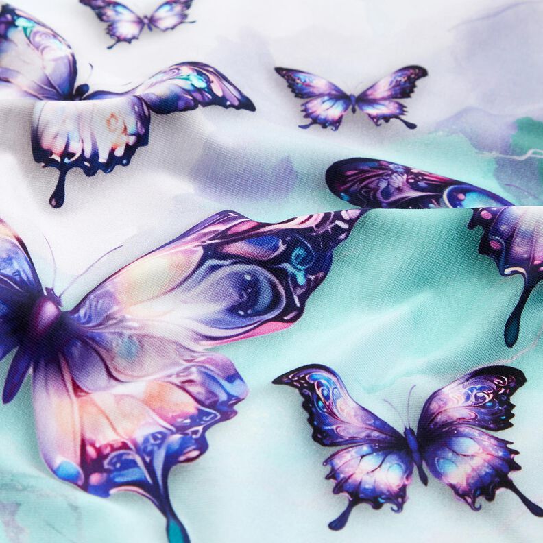 Cotton Jersey Magical Fluttering Butterflies | Glitzerpüppi  – ice blue/lavender,  image number 6