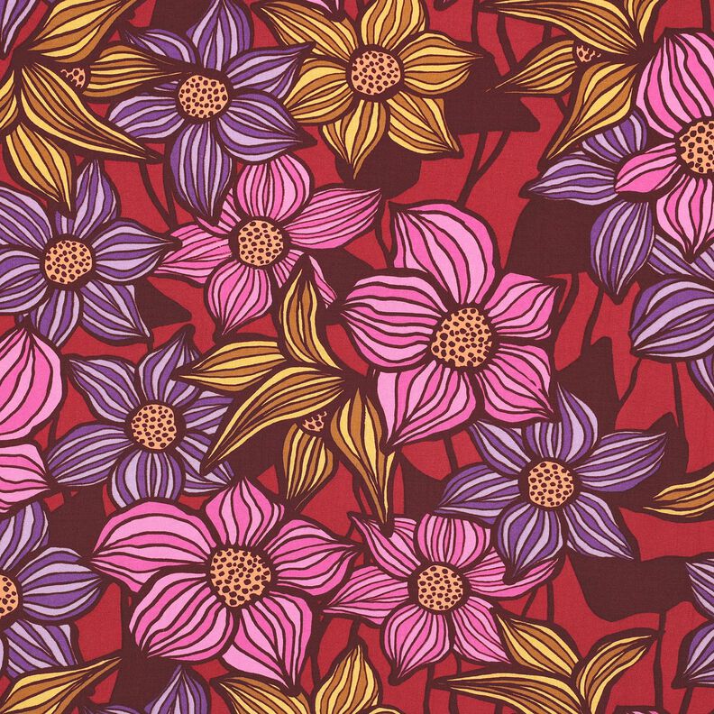LENZING™ EcoVero™ viscose fabric Flowers | Poppy Fabrics – merlot/apricot,  image number 1