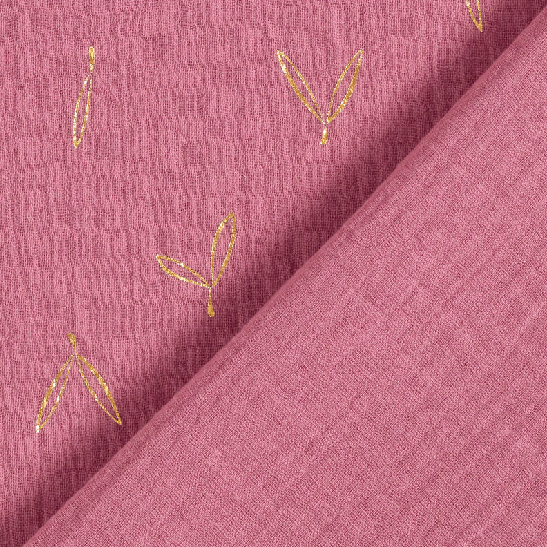 Double Gauze/Muslin Foil Print leaves – raspberry/gold,  image number 5
