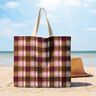 Decor Fabric Half Panama colourful check – mocca/grape,  thumbnail number 7