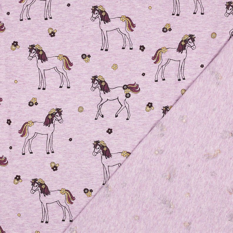 Cotton Jersey Glittery flower horse | Poppy Fabrics – pastel violet/gold, image number 4
