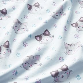 Cotton Jersey cute cats and paws | Glitzerpüppi – white, 