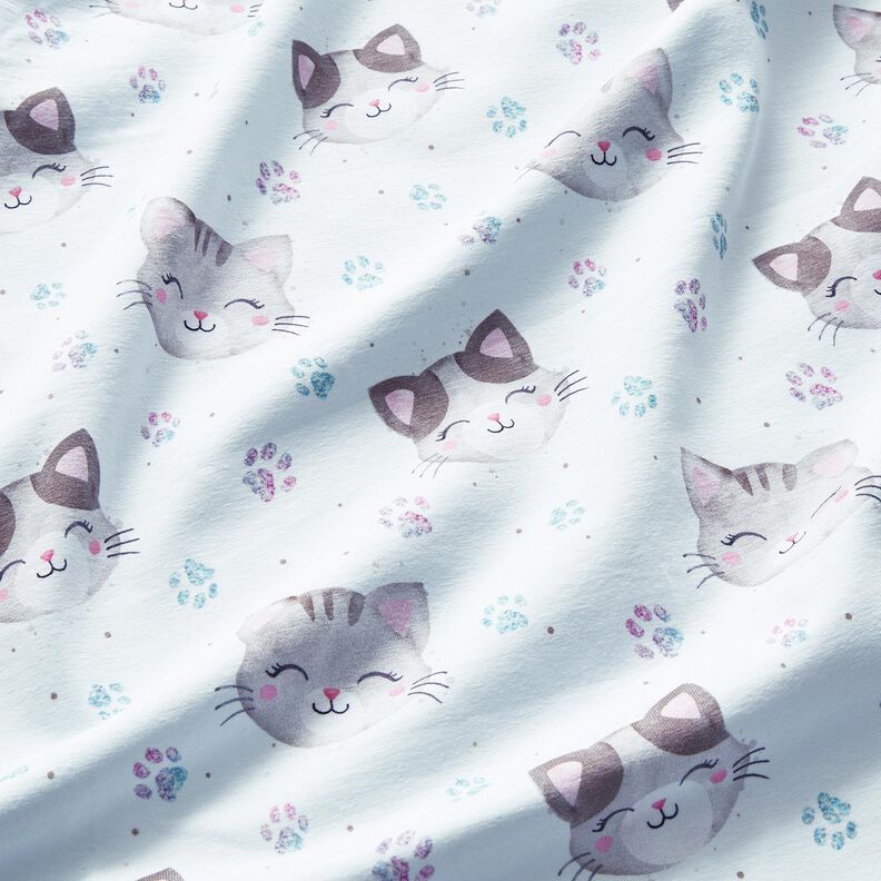 Cotton Jersey cute cats and paws | Glitzerpüppi – white,  image number 2