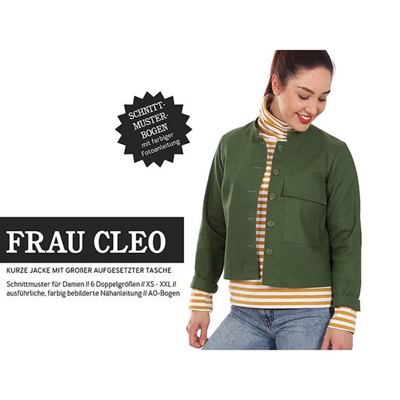 FRAU CLEO Cropped Jacket with Stand Collar and Large Patch Pocket | Studio Schnittreif | XS-XXL,  image number 1
